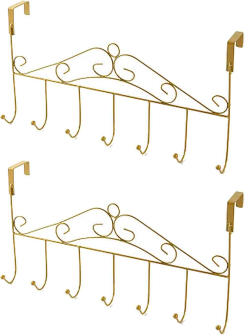 eywlwaar Gold Over The Door Hooks, 7 Hanger Rack for Home Use, Heavy Decorative Metal Rack for Coats, Bags