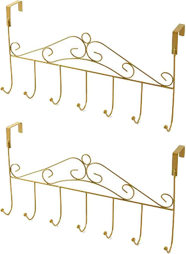 eywlwaar Gold Over The Door Hooks, 7 Hanger Rack for Home Use, Heavy Decorative Metal Rack for Coats, Bags