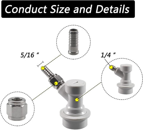 PERA Corny Keg Ball Lock Gas Disconnect MFL 1/4 with 5/16 Swivel Nuts & 2 Free Worm Clamps for Homebrewing