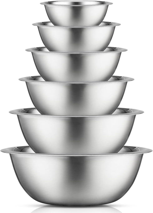 JoyJolt Stainless Steel Mixing Bowl Set - 6 Bowls from 5qt Large to 0.5qt Small for Kitchen, Cooking, Storage