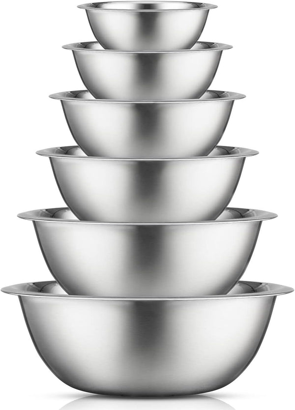 JoyJolt Stainless Steel Mixing Bowl Set - 6 Bowls from 5qt Large to 0.5qt Small for Kitchen, Cooking, Storage