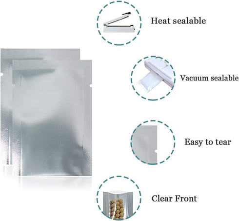 PABCK 200 Pack Clear Front Mylar Heat Seal Pouch - 2.4x3.5 inch (2x3.1 Inside Size) for Food Storage