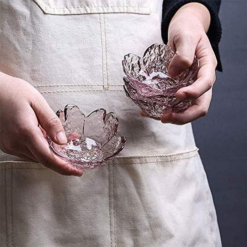 4pcs Glass Sakura Shape Small Seasoning Dishes, 3.4inch Dipping Bowls for Appetizers