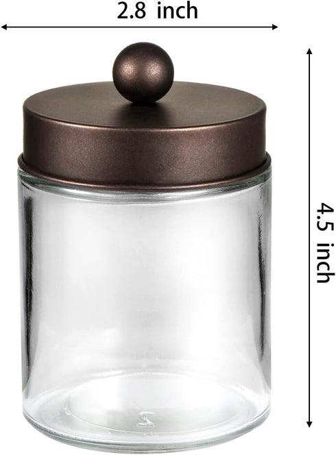 Apothecary Jar Canisters for Bathroom Vanity, Qtip Holder Storage Organizer with Stainless Steel Lids & Cute Stickers,