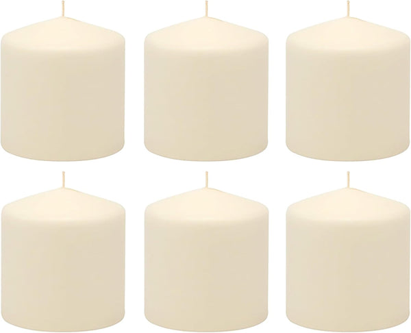Stonebriar 6 Pack Tall 3 x 3 Inch 18 Hour Long Burning Unscented Ivory Wax Pillar Candles