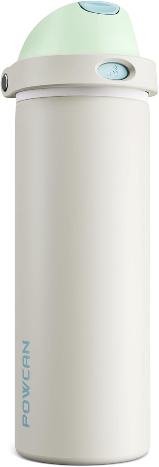POWCAN 24 oz Steel Insulated Water Bottle: 2-in-1 Push-Button Spout & Flip