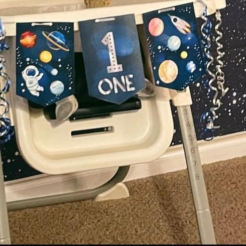 OZCZKZZ Space Photo Banner+Space High Chair Banner,First Birthday Decorations Picture Banner,Astros Birthday Party