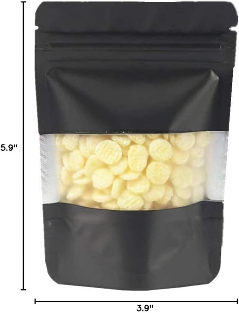 PABCK 100 Pcs Matte Black Resealable Stand Up Bags with Window, 3.9x5.9 inch Heat Seal Bulk Food Storage