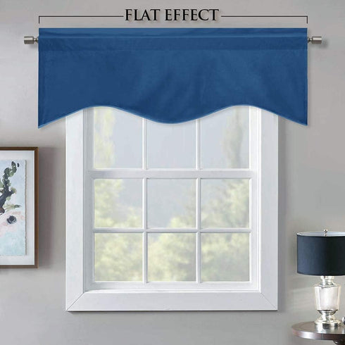 Luxury Velvet Valance Curtains, Light Blocking Small Window Scalloped Valance, 52 x 18-inch, Blue