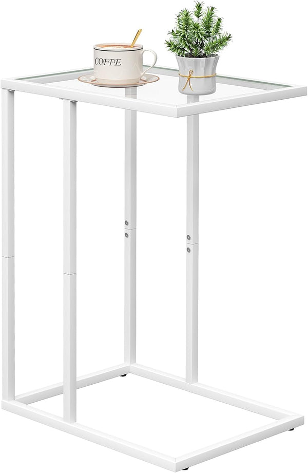 Easy Paws Small C Shaped Table for Sofa,Glass Couch Sofa Tray Snack Table for