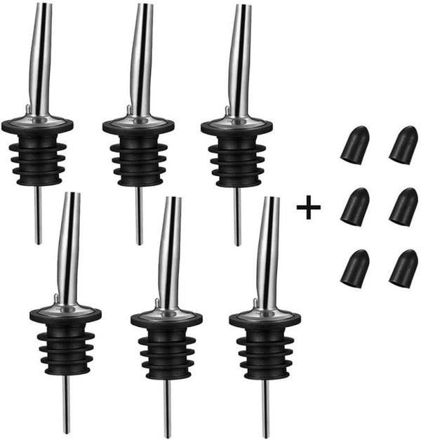 BALTRE 6PCS Liquor Bottle Pourers, Stainless Steel Olive Oil Spouts, Bottle Pourers for
