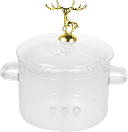 Tofficu Borosilicate Clear Soup Pot with Lid, Christmas Elk Cooking Noodle Pot, Household Kitchen Pan
