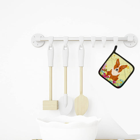 Caroline's Treasures BB6100PTHD Corgi Easter Eggs Pair of Pot Holders, Heat Resistant Kitchen Hot Pads, 7.5 x 7.5