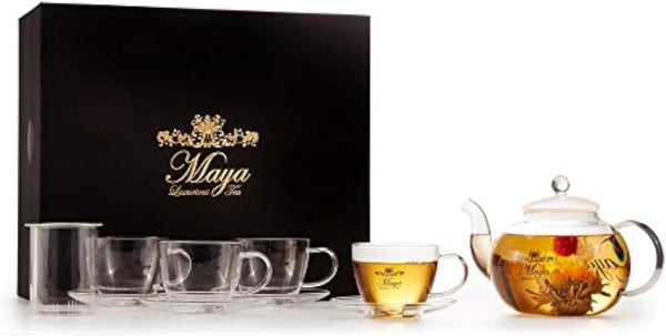 Tea Accessories Box Set With Glass Teapot (40 oz.), Infuser, 4 Teacups,