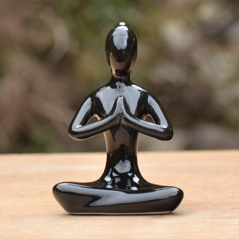 OwMell Lot of 4 Black Meditation Yoga Pose Statue Figurines Ceramic Figure Set Decor
