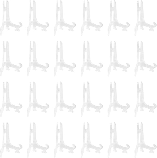 24 Pcs 4 Inch Clear Plastic Easels, Picture Frame Stand Holder, Acrylic Display Easels, Baseball Card Display Stand
