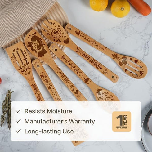 Premium Bamboo Wooden Spoons for Cooking, Ideal Gifts for Mom from Daughter - Wooden Cooking Utensils