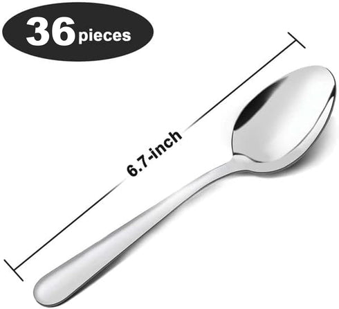 36-Piece Spoons Silverware Set (6.7 inch), Unokit Stainless Steel Dinner Spoons, Dessert Spoon, Tablespoon, Silverware Spoons Only for Home, Kitchen or Restaurant - Mirror Polished, Dishwasher Safe