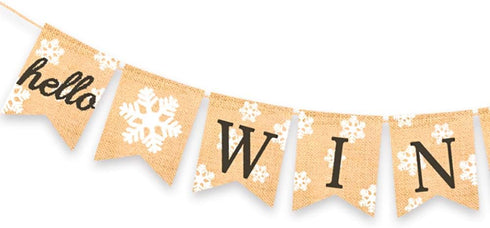 Burlap Hello Winter Banner, Snowflake Winter Holiday Bunting Garland Decoration