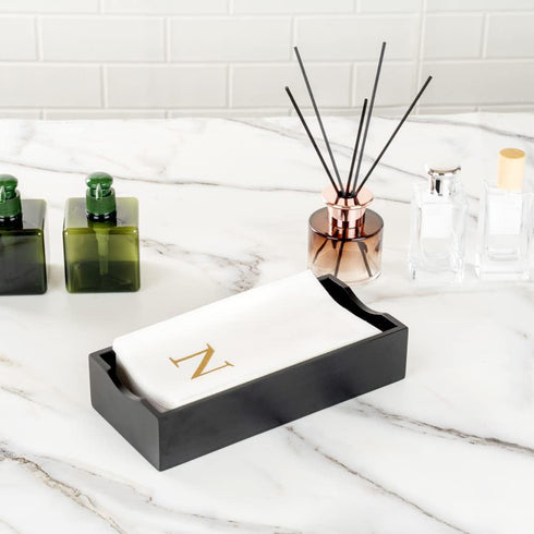 15.8 7.9 Inch 50 Luxenap X Linen-Feel Guest Towels, Lettered Hand Towels - Gold Letter 'N', Sans Serif Font, White