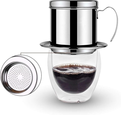 Vietnamese Coffee Drip Filter, Stainless Steel Pour Over Coffee Dripper, Portable Infuser for Camping (Silver)