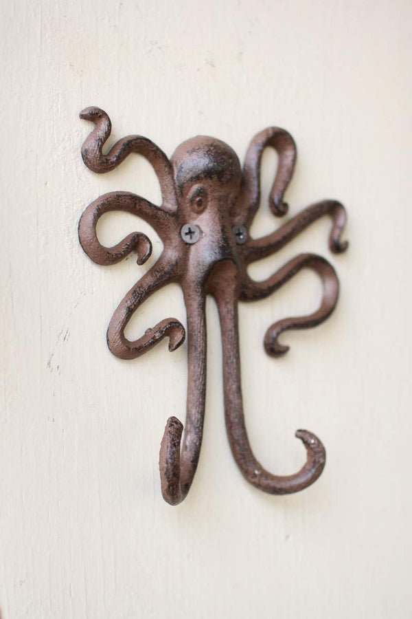 Kalaou Octopus Coat Hook, Cast Iron Wall Mount, 5.5" x 6"