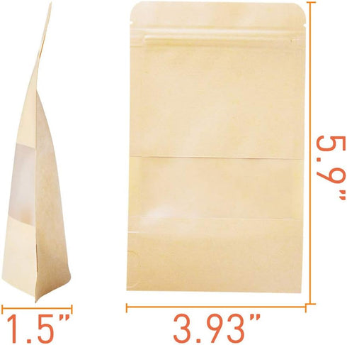 LZLPACKING Kraft Stand Up Pouches bags 100 Pcs,Brown Resealable Bags with Window for Home or Business,Coffee Bags,Zip Lock Food Storage Bags,Sealable Bags for Packaging(3.9×5.9) by LZLPACKING
