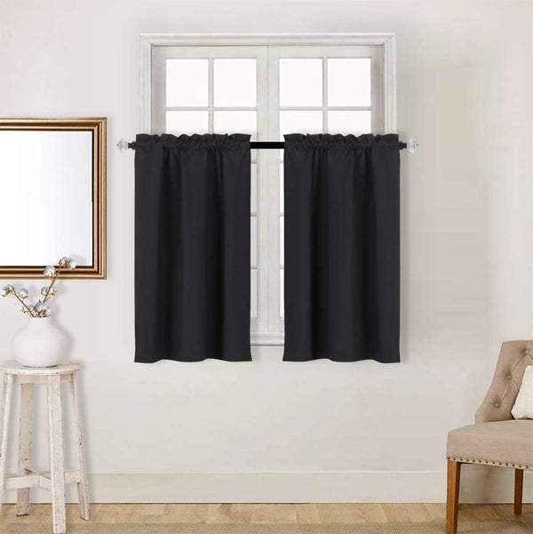 Easy Home 2 Panels Blackout Tier Curtain - Rod Pocket for Kitchen, Bathroom, Living Room, Light Blocking for Small