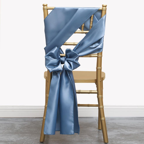 Satin Dusty Blue Chair Sashes Bows, 50 Pack 7x108 Inches Ribbons for Wedding Party, Restaurant, Banquet, Baby Shower