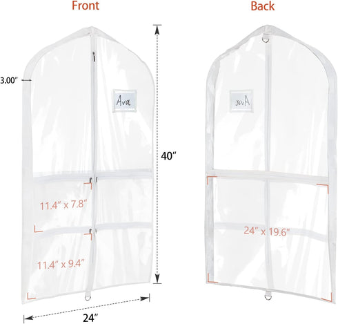 Univivi Clear PVC Dance Costume Bags, 40 Inch Garment Bag for Competitions with 4 Medium & 1 Large Pocket