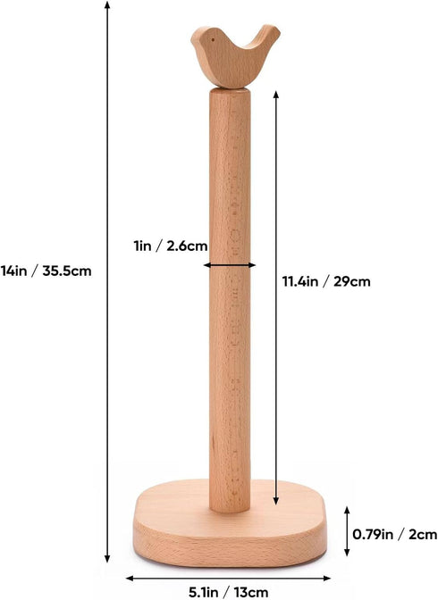 Cute Bird Wooden Paper Towel Holder, Free Standing Kitchen Roll Stand Organizer, Housewarming Gift for New Home