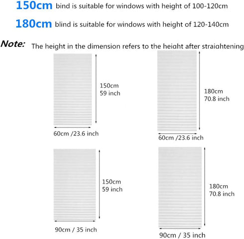 2 Pack Temporary Window Blinds, Self Adhesive Pleated Cordless Fabric Shades, Blackout for Bathroom Kitchen Office