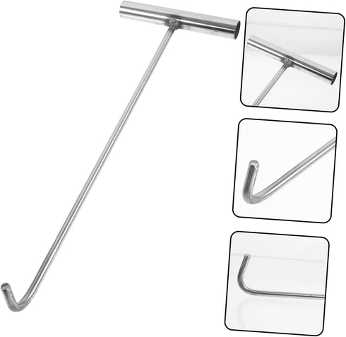 T-Hook Water Meter Key, Heavy Duty Manhole Cover Lifting Tool, Stainless Steel Jack Vault Door Hooks