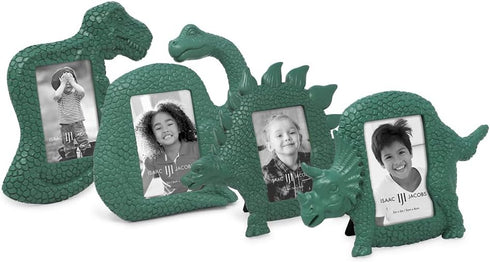 Isaac Jacobs 2” x 3” Resin Dinosaur Picture Frame, Vertical Keepsake Photo Frame with Easel and Hanging Tabs for