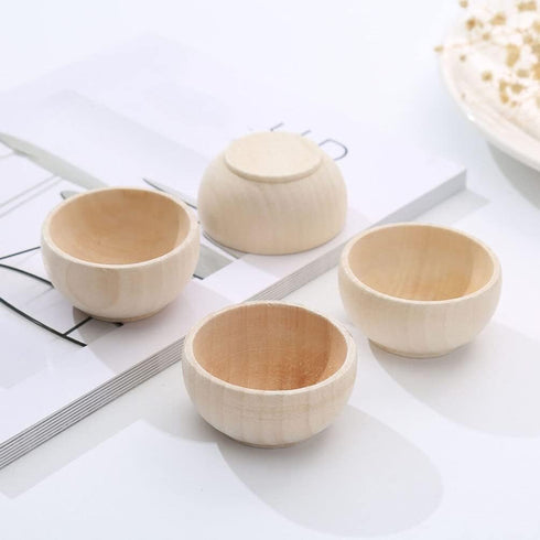 SEWACC 5pcs Unfinished Wooden Bowls, Unpainted Serving Bowls for Fruits, Salad, Cereal, Wood Crafts Bowls