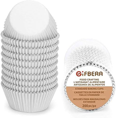 Gifbera 200-Count White Metallic Foil Cupcake Liners, Standard Size Baking Cups