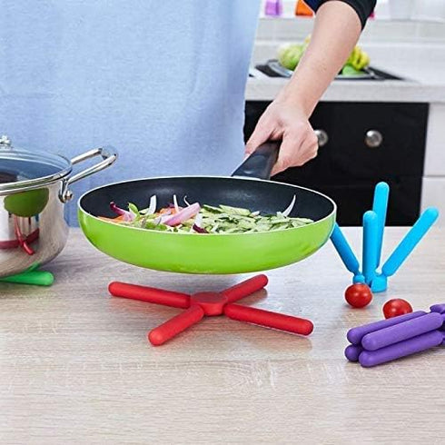 3 Pack Foldable Silicone Trivets, FENGCHEN Non-Slip Collapsible Pot Holder, Gray