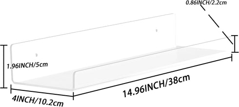 YFEEN 4 Pack Storage,15" Acrylic Shelves for Wall Floating Bookshelves for Kids, Display Shelf for Bathroom