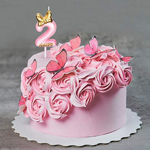 Nuanchu Pink Number 2 Candle, Happy Birthday Topper for Cake Baking Celebration, Party Supplies