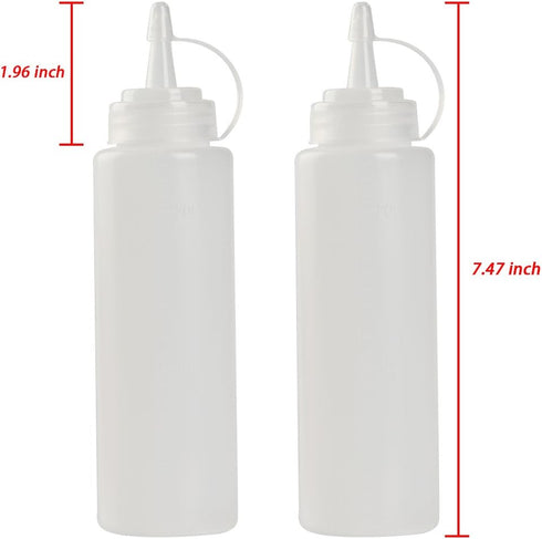 8 oz set (2) CHILDHOOD Squeeze Squirt Condiment Bottles with Cap - Transparent Plastic - for Ketchup Salad dressing