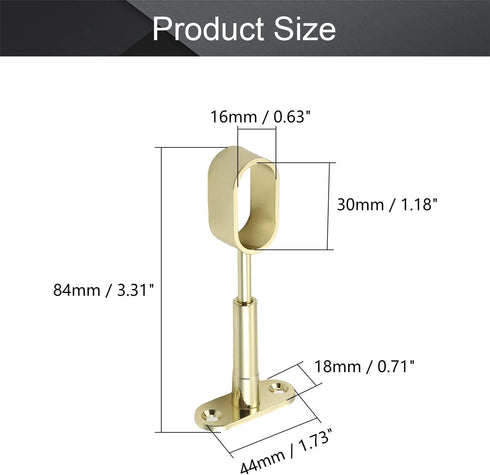 MroMax Shower Curtain Rods, Wall Mounted Support Bracket for Pipe Diameter 0.63" x 1.18" (Golden Tone, 4pcs)