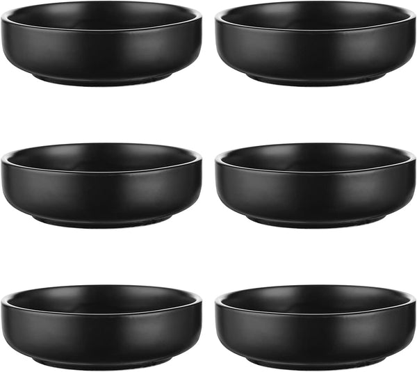 Selamica 3.3 Inch Ceramic Soy Sauce Dish, Dipping Bowls Set of 6 for Condiments, Sushi, Ketchup, BBQ, Matte Black
