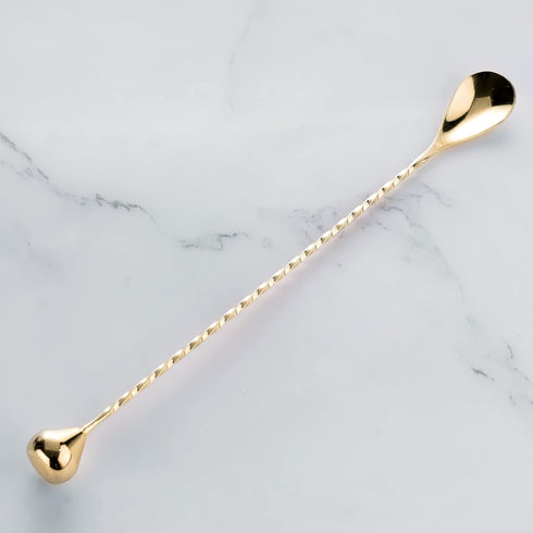 Homestia 12 Inch Bar Spoon, Cocktail Mixing Stirrers, 304 Stainless Steel, Gold, Bottom Weighted Solid Muddler