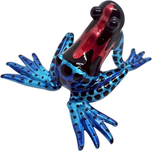 ChangThai Design Tiny 2¼" Black Red Blue Spotted Frog Figurine - Miniature Hand Blown Painted Glass