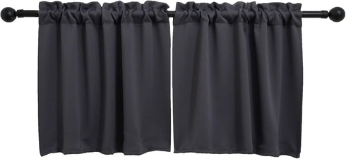 Rod Pocket Tier Curtain - Half Blackout Curtain for Kitchen, Bathroom, Cabinet, 30" Wide x 24" Long, Dark Grey, 2 Panels