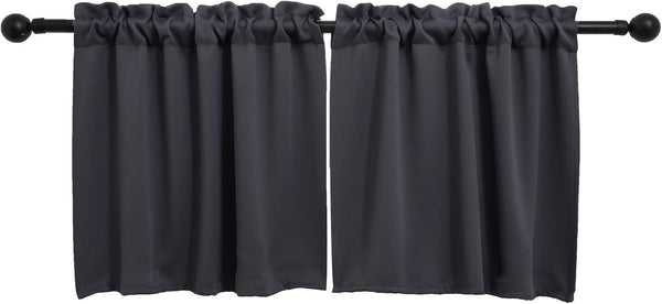 Rod Pocket Tier Curtain - Half Blackout Curtain for Kitchen, Bathroom, Cabinet, 30" Wide x 24" Long, Dark Grey, 2 Panels