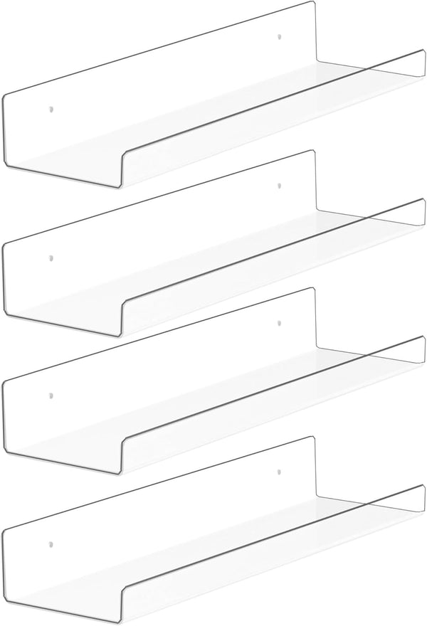 YFEEN 4 Pack Acrylic Shelves for Wall Storage,15" Floating Bookshelves for Kids, Display
