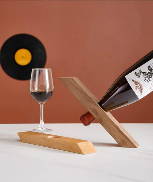 Wine Bottle Holder - Black Walnut Single Wine Bottle Holder Stand Display - Table Top Wine Rack Self - Balancing Countertop Wine Holders Organizer for Dining Table(1PCS) by WONQEXZ
