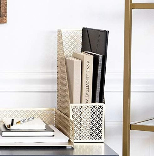 BLU MONACO Gold Magazine File Holder, Decorative Metal Magazine Organizer Bin for Desk & Shelves