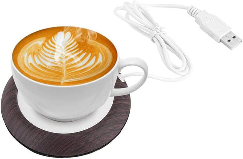 USB Cup Warmer Coaster, Coffee Mug Warmer for Desk, Dark Wooden Grain Heat Pad